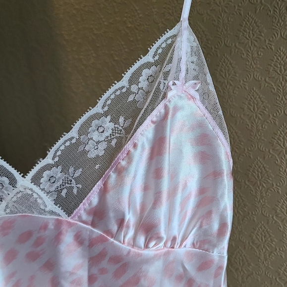 White + Pink Leopard Print Jessica Lingerie Slip Dress - Picture 2 of 4